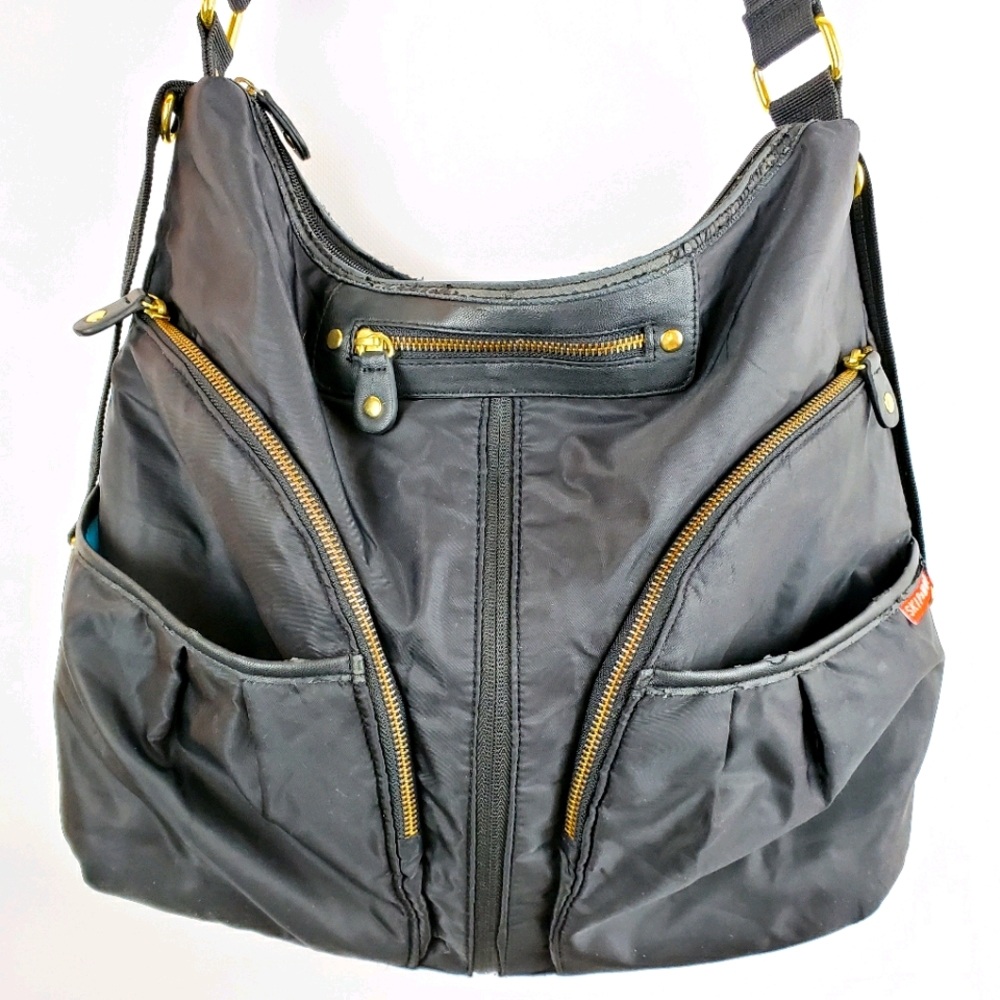 Skip hop black gold baby diaper bag stroller strap